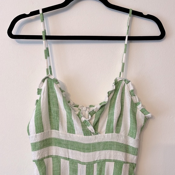 Lulus Linnea Green & White Striped Ruffled Linen Blend Summer Sundress - Picture 3 of 15